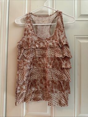 Mudd Pink Floral Ruffle Tank Top